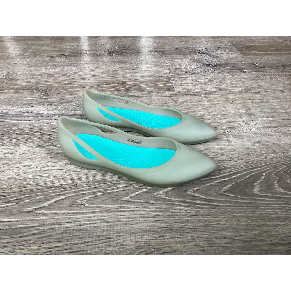 Crocs Shoes Womens 7 Rio Casual Slip On Pointed Ballet Flats 16265 Clear Green